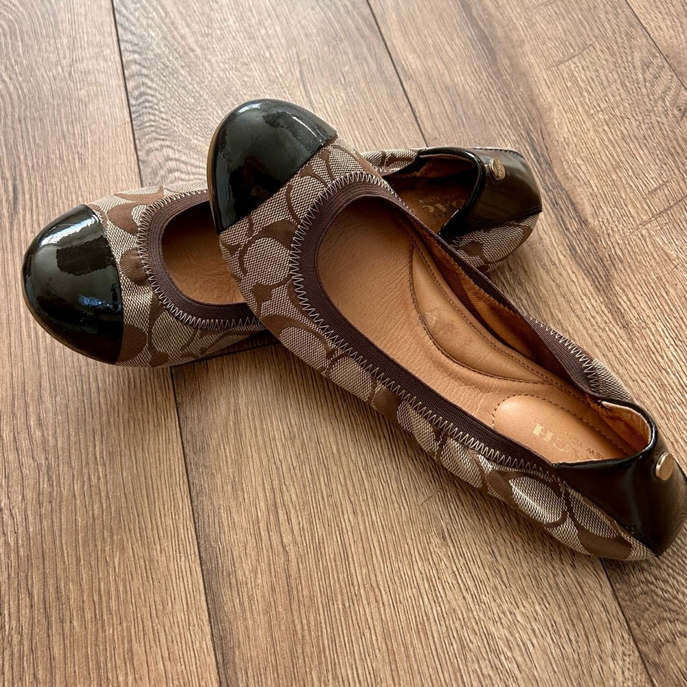 Coach Brown and Tan Flats Size 8